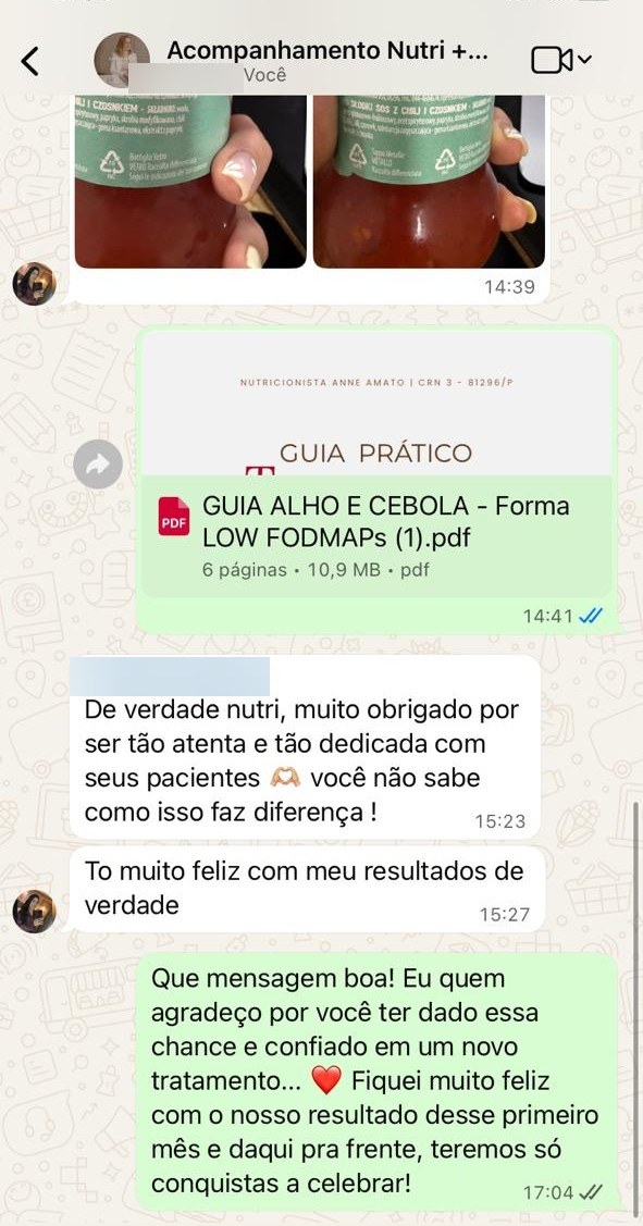 Conversa de Melisse no WhatsApp: agradece a Anne por ser tão atenta e dedicada, muito feliz com o resultado.